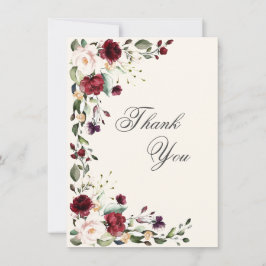 バーガンディピンクの水彩花 サンキューカード