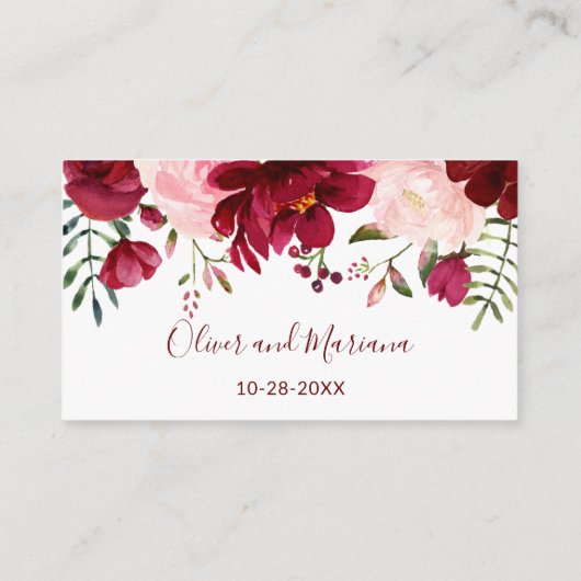 バーガンディピンクの花のウェブサイト エンクロージャーカード (裏面)