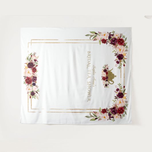 バーガンディピンクの花のブライダルシャワーティーの写真小道具 タペストリー (正面(横))