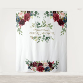 バーガンディピンクの花のブライダルシャワープロップ タペストリー