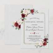 バーガンディピンクの花モチーフ ゴールドフレームのリハーサルディナー 招待状 (正面/裏面)