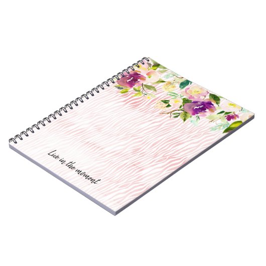 バーガンディピンクウォーター色フローラアニマルプリント ノートブック (左側)