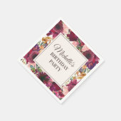 バーガンディピンクウォーター色フローラ誕生日 スタンダードカクテルナプキン (角)