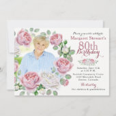 バーガンディピンクカントリーバラリースフォト誕生日 招待状 (正面)