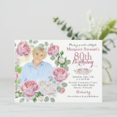 バーガンディピンクカントリーバラリースフォト誕生日 招待状 (スタンド正面)