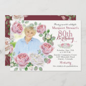 バーガンディピンクカントリーバラリースフォト誕生日 招待状 (正面/裏面)