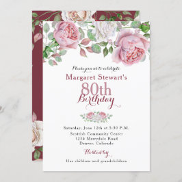 バーガンディピンクカントリーバラ80th誕生日招待状 招待状