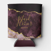 バーガンディピンクゴールドフォイルアゲートマーブルメイド・オブ・オーナー（花嫁付き添い人） 缶クーラー (正面)