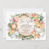 バーガンディピンクサファリワイルドアニマルズ2nd誕生日 招待状 (正面)