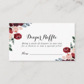 バーガンディピンクネイビーフローラおむつラッフルチケット エンクロージャーカード (正面)