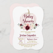 バーガンディピンクパンプキンベビーガールシャワー招待状 招待状 (正面/裏面)