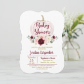 バーガンディピンクパンプキンベビーガールシャワー招待状 招待状 (スタンド正面)