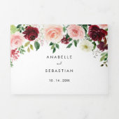 バーガンディピンクパープル春結婚フローラ 三つ折り招待状 (カバー)