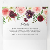 バーガンディピンクパープル春結婚フローラ 三つ折り招待状 (内部最初)