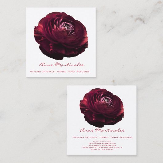 バーガンディピンクフラワースクウェア スクエア名刺 (正面/裏面)