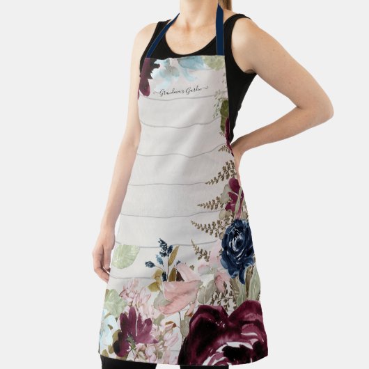 バーガンディピンクフローラホワイトコテージウッド エプロン (インサイチュ)