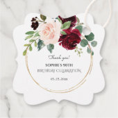 バーガンディピンクブルーフラワーズ金ゴールド誕生日パーティー フェイバータグ (裏面)