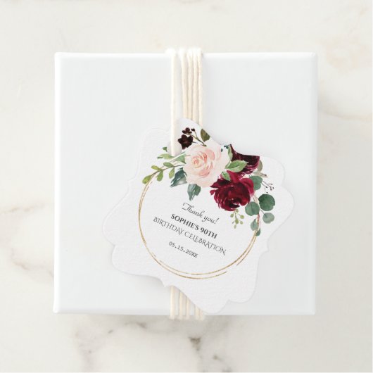 バーガンディピンクブルーフラワーズ金ゴールド誕生日パーティー フェイバータグ (インサイチュ)