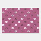 バーガンディピンクレッドグリッターホワイトキスリップ ラッピングペーパーシート (正面)