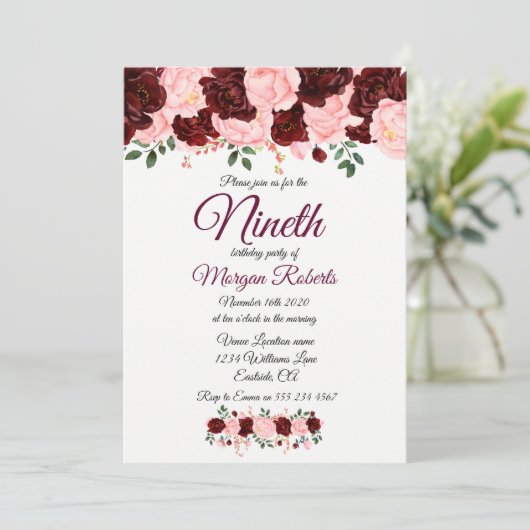 バーガンディピンクローズガールズ9thバースデーパーティー招待状 招待状 (スタンド正面)