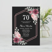 バーガンディピンクローズグリーンリーエレガントフローラ誕生日 招待状 (スタンド正面)