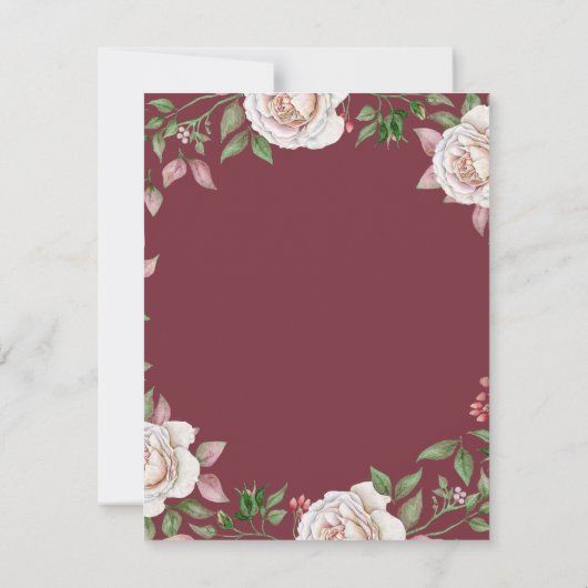 バーガンディピンクローズフローラ結婚式の日付を保存 セーブザデート (裏面)