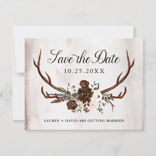 バーガンディピンクローズフローラ結婚式の日付を保存 案内状 (正面)