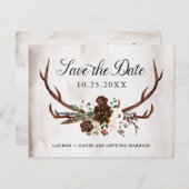 バーガンディピンクローズフローラ結婚式の日付を保存 案内状 (正面/裏面)