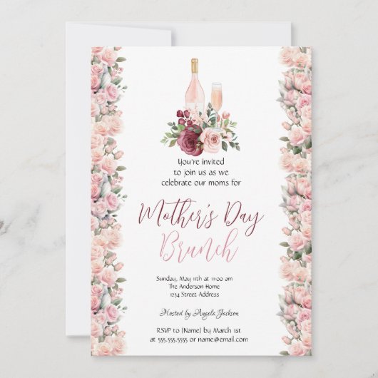 バーガンディピンクローゼズワインマザーズデイブランチ 招待状 (正面)