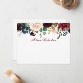 バーガンディピンク水彩フローラパーソナライズされた ノートカード (正面/裏面インサイチュ)