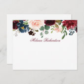 バーガンディピンク水彩フローラパーソナライズされた ノートカード (正面/裏面)