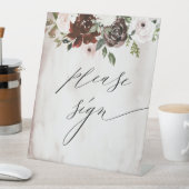 バーガンディピンク結婚フローラズゲストブック 台座サイン (インサイチュ)