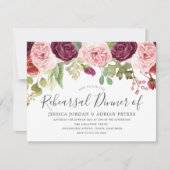 バーガンディピンク赤面バラモダンリハーサルディナー 招待状 (正面)