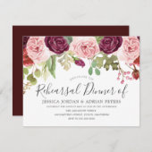 バーガンディピンク赤面バラモダンリハーサルディナー 招待状 (正面/裏面)