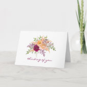 バーガンディピーチピーチフローラブーケ悔やみや弔慰 カード (正面)