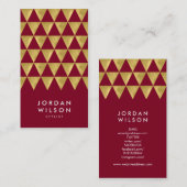 バーガンディフェイク金ゴールド三角形モダン縦 名刺 (正面/裏面)