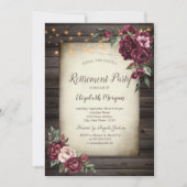 バーガンディフラワーズブラウンウッドリタイアメント招待状 招待状 (正面)