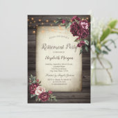 バーガンディフラワーズブラウンウッドリタイアメント招待状 招待状 (スタンド正面)