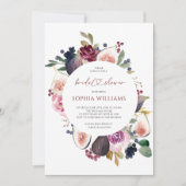 バーガンディフラワーズリースブライダルシャワー招待 招待状 (正面)