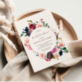 バーガンディフラワーズリースブライダルシャワー招待 招待状