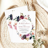 バーガンディフラワーズリースブライダルシャワー招待 招待状