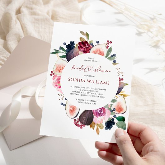 バーガンディフラワーズリースブライダルシャワー招待 招待状