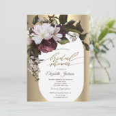 バーガンディフラワーズ金ゴールドブライダルシャワー 招待状 (スタンド正面)