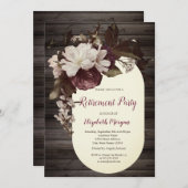 バーガンディフラワーバラウッドリタイア 招待状 (正面/裏面)