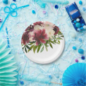 バーガンディフラワーフローラ水彩 ペーパープレート (パーティー)