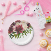 バーガンディフラワーフローラ水彩 ペーパープレート (パーティー)