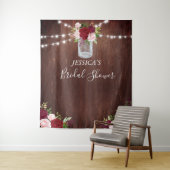 バーガンディフラワーメイソンジャールブライダルシャワーウッド タペストリー (インサイチュ)