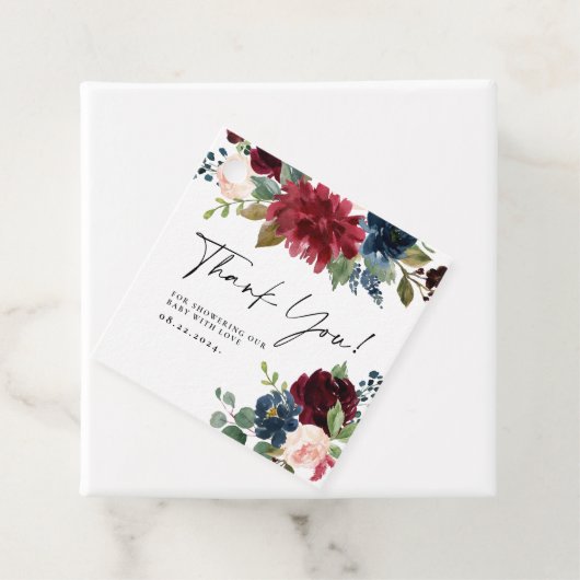 バーガンディフローラありがとう赤ちゃんシャワーギフトラベル フェイバータグ (インサイチュ)