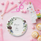 バーガンディフローラと結婚緑のケーキ ペーパープレート (パーティー)