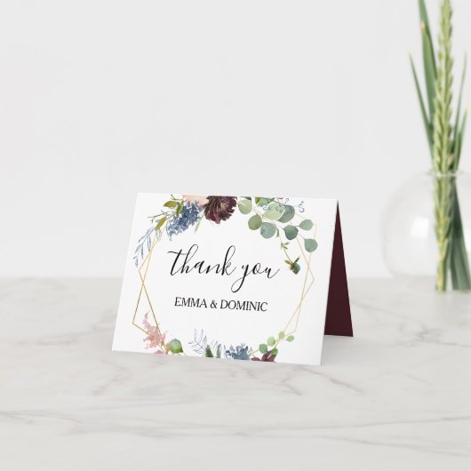 バーガンディフローラと緑のサンキューカード サンキューカード (正面)